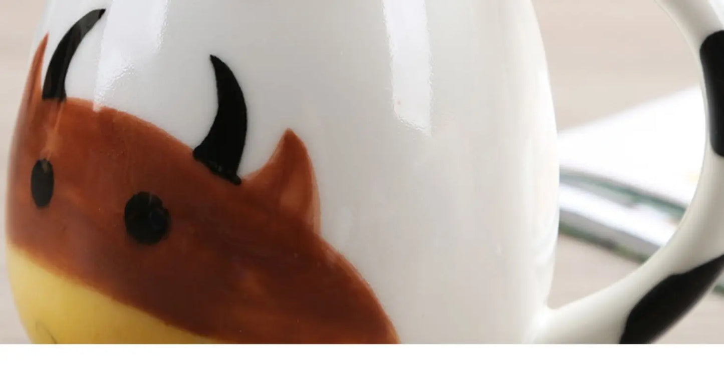 Cartoon Coffee Mug Hand-painted Lovely Panda Frog Cat Fox Pig Ceramic Cup Couples Children's Drinking Teacup Include Teaspoon