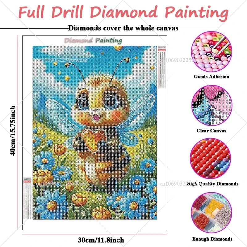 5D DIY Diamond Painting New 2024 Cute Bee With Flower Embroidery Vishivanka Animal Landscape Picture Needlework Handmade Gift