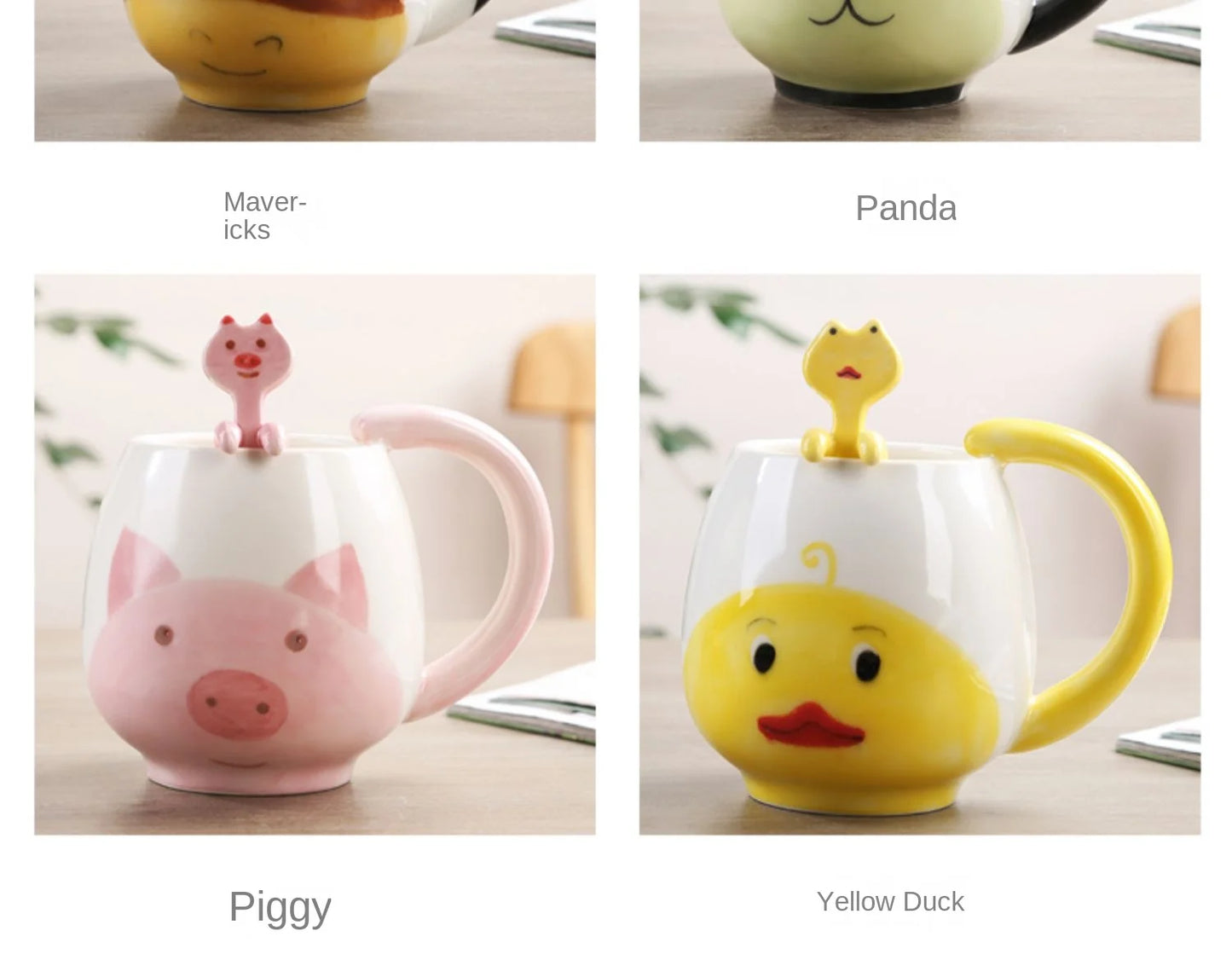 Cartoon Coffee Mug Hand-painted Lovely Panda Frog Cat Fox Pig Ceramic Cup Couples Children's Drinking Teacup Include Teaspoon