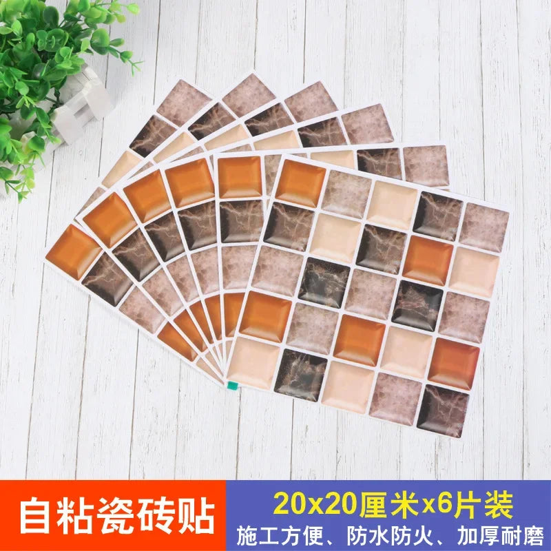 6PCS 3D Tile Stickers Waterproof Self-Adhesive Wall Decals Kitchen Bathroom Remodeling Insulated Wall Panels