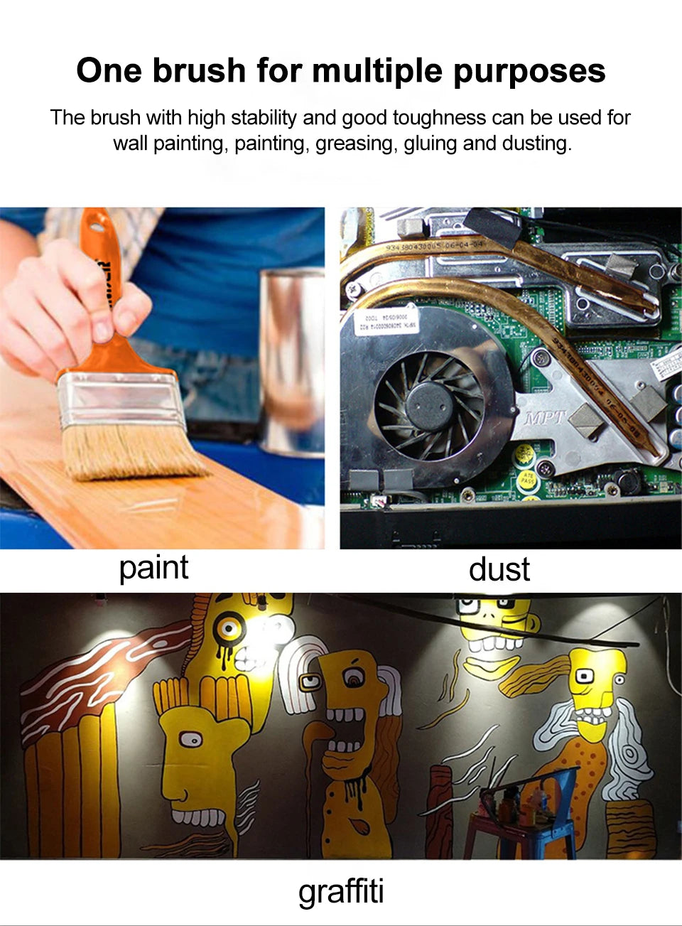 Wall Paint Brush Home Decorative Oil Painting Brush Tools ABS Handle PET Soft Bristles Cleaning Brush