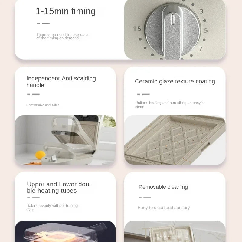 Ceramic Enamel Coated Sandwich Toaster Bread Machine Home Appliance Timed Multi-functional Home Small Toast Waffle Maker