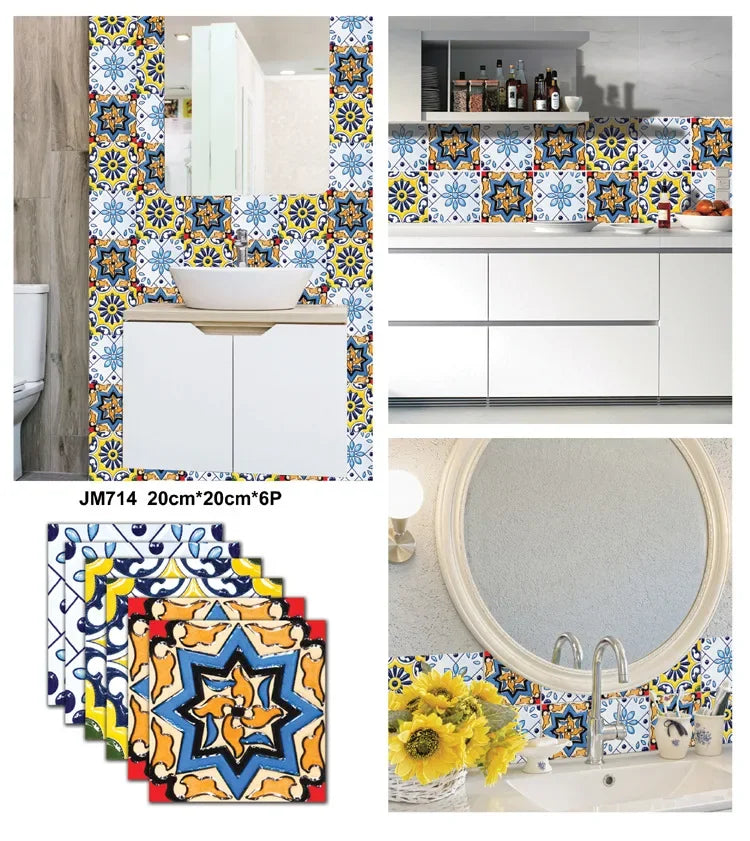 6PCS 3D Tile Stickers Waterproof Self-Adhesive Wall Decals Kitchen Bathroom Remodeling Insulated Wall Panels