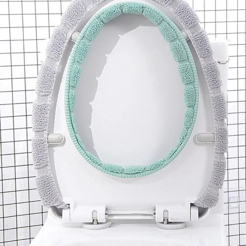 Winter Warm Toilet Seat Cover Closestool Mat 1Pcs Washable Bathroom Accessories Knitting Pure Color Soft O-shape Pad Toilet Seat