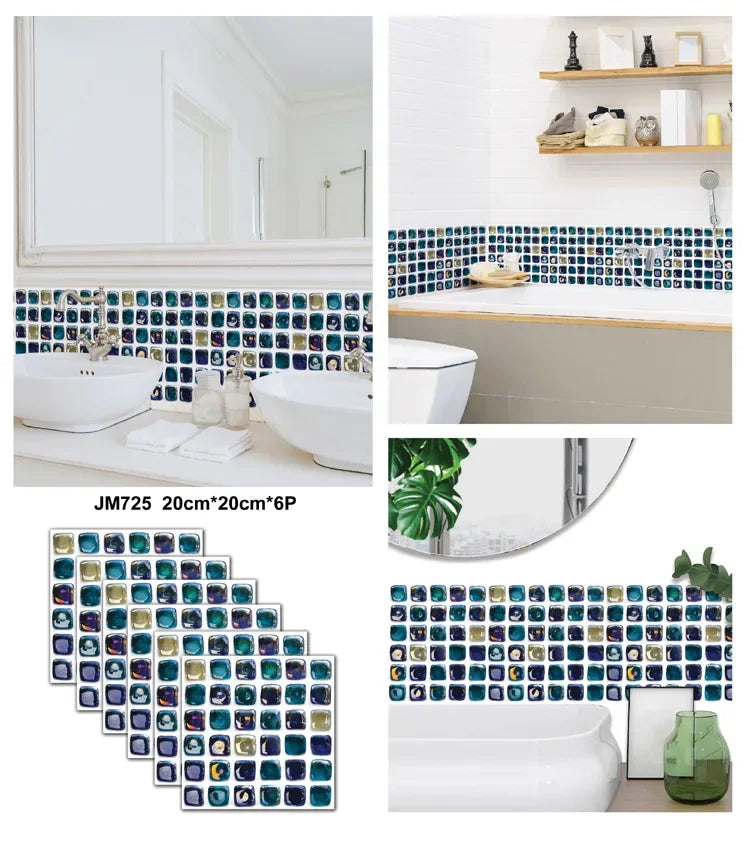 6PCS 3D Tile Stickers Waterproof Self-Adhesive Wall Decals Kitchen Bathroom Remodeling Insulated Wall Panels