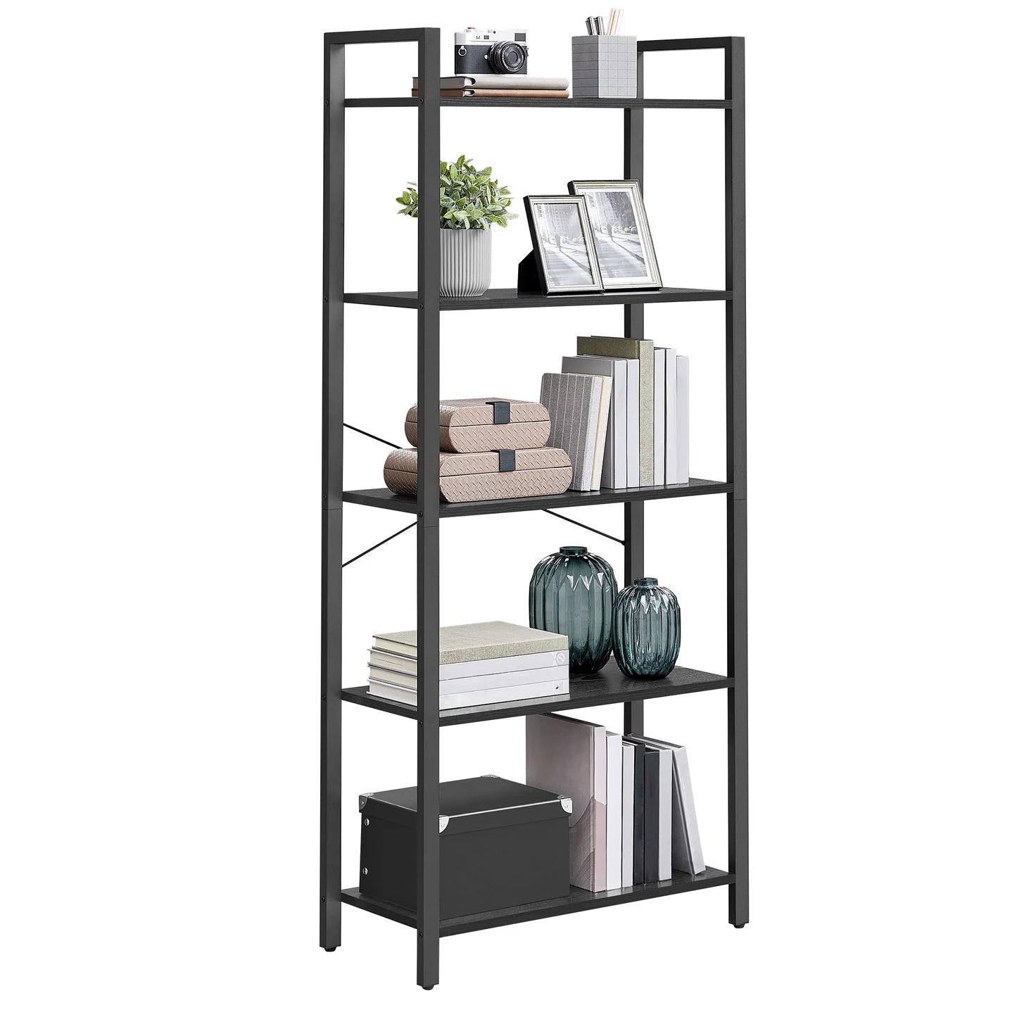 VASAGLE Bookcase, Bookshelf 5 Tier, Standing Display Storage Rack with Steel Frame, for Living Room, Office, Study