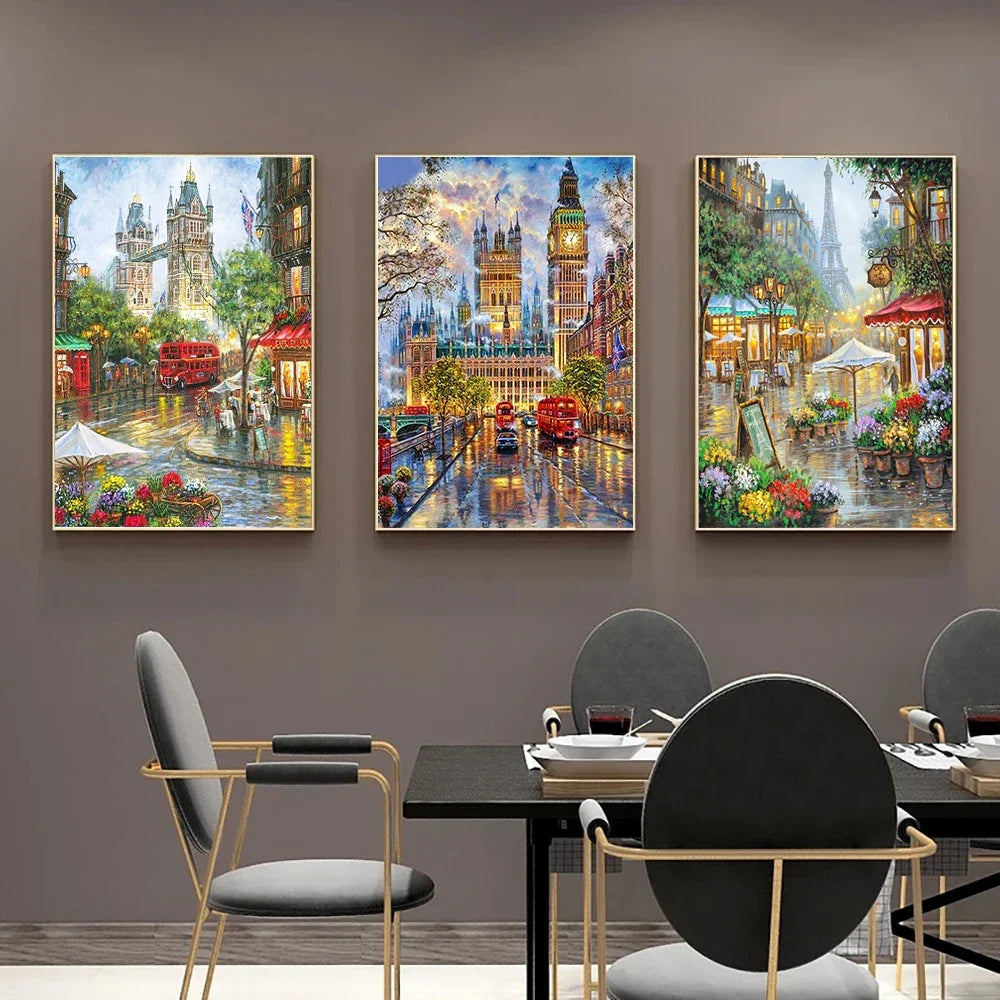 5D Diy Diamond Painting Street View Full Round Diamond Embroidery Landscape Mosaic Rhinestone Picture Home Decoration