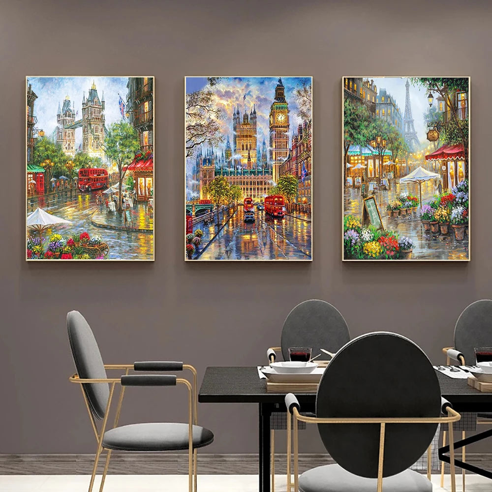 5D Diy Diamond Painting Street View Full Round Diamond Embroidery Landscape Mosaic Rhinestone Picture Home Decoration
