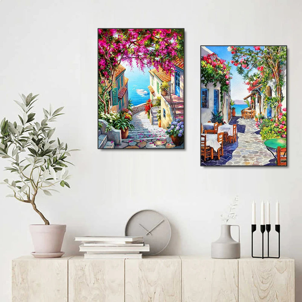 5D Diy Diamond Painting Street View Full Round Diamond Embroidery Landscape Mosaic Rhinestone Picture Home Decoration