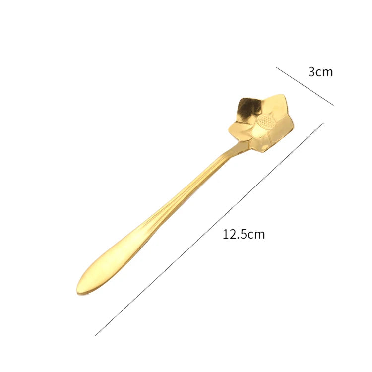 4Pcs Cute Stainless Steel Flower Teaspoon Dessert Coffee Spoon Golden Sakura Rose