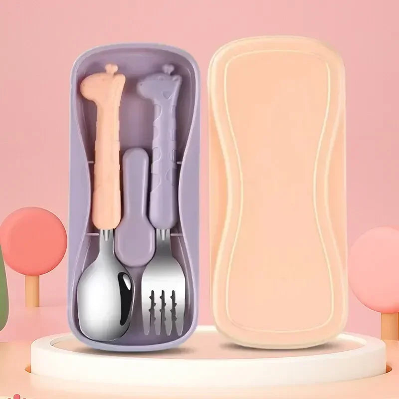 Children's Cutlery Set Stainless Steel Spoon and Fork Portable Set Baby Feeding and Complementary Food Training Utensils