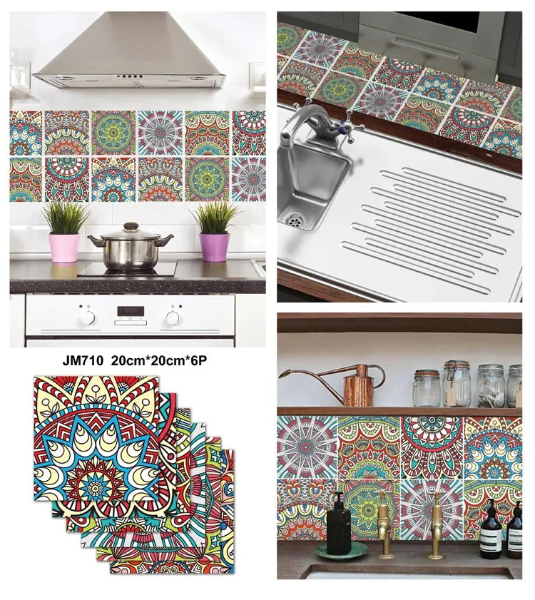 6PCS 3D Tile Stickers Waterproof Self-Adhesive Wall Decals Kitchen Bathroom Remodeling Insulated Wall Panels