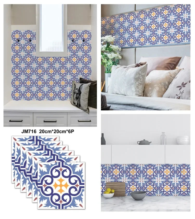 6PCS 3D Tile Stickers Waterproof Self-Adhesive Wall Decals Kitchen Bathroom Remodeling Insulated Wall Panels