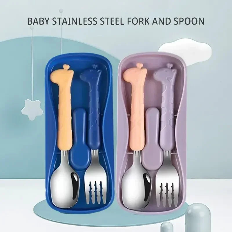 Children's Cutlery Set Stainless Steel Spoon and Fork Portable Set Baby Feeding and Complementary Food Training Utensils