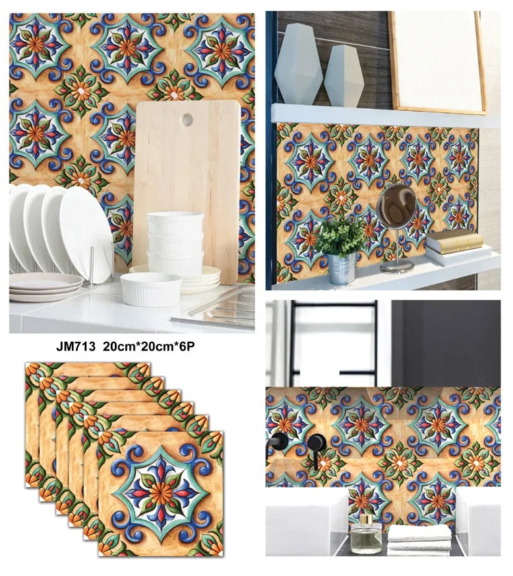 6PCS 3D Tile Stickers Waterproof Self-Adhesive Wall Decals Kitchen Bathroom Remodeling Insulated Wall Panels