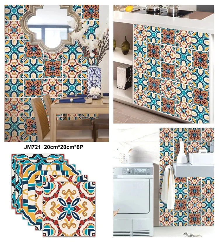 6PCS 3D Tile Stickers Waterproof Self-Adhesive Wall Decals Kitchen Bathroom Remodeling Insulated Wall Panels