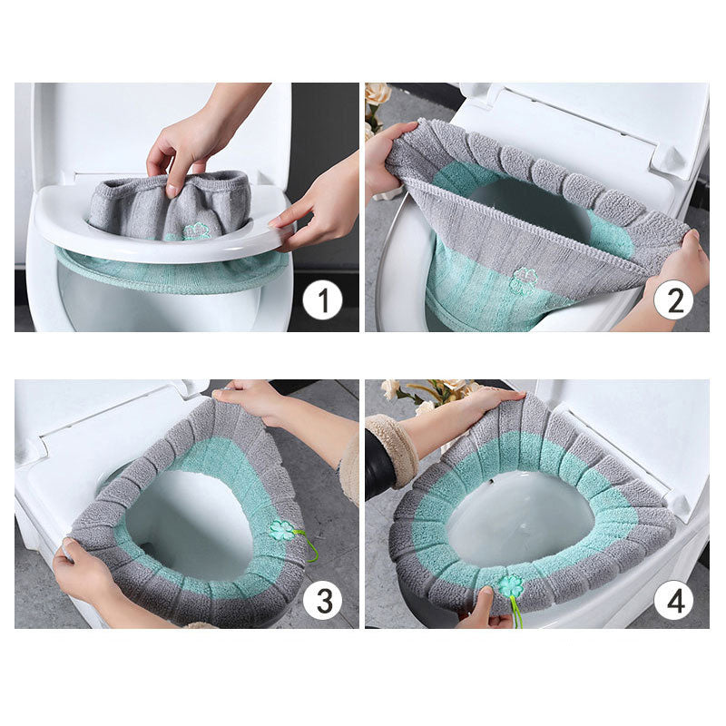 Winter Warm Toilet Seat Cover Closestool Mat 1Pcs Washable Bathroom Accessories Knitting Pure Color Soft O-shape Pad Toilet Seat
