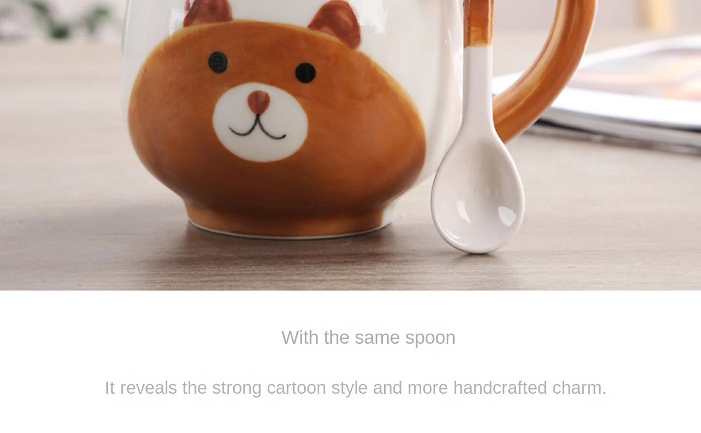 Cartoon Coffee Mug Hand-painted Lovely Panda Frog Cat Fox Pig Ceramic Cup Couples Children's Drinking Teacup Include Teaspoon