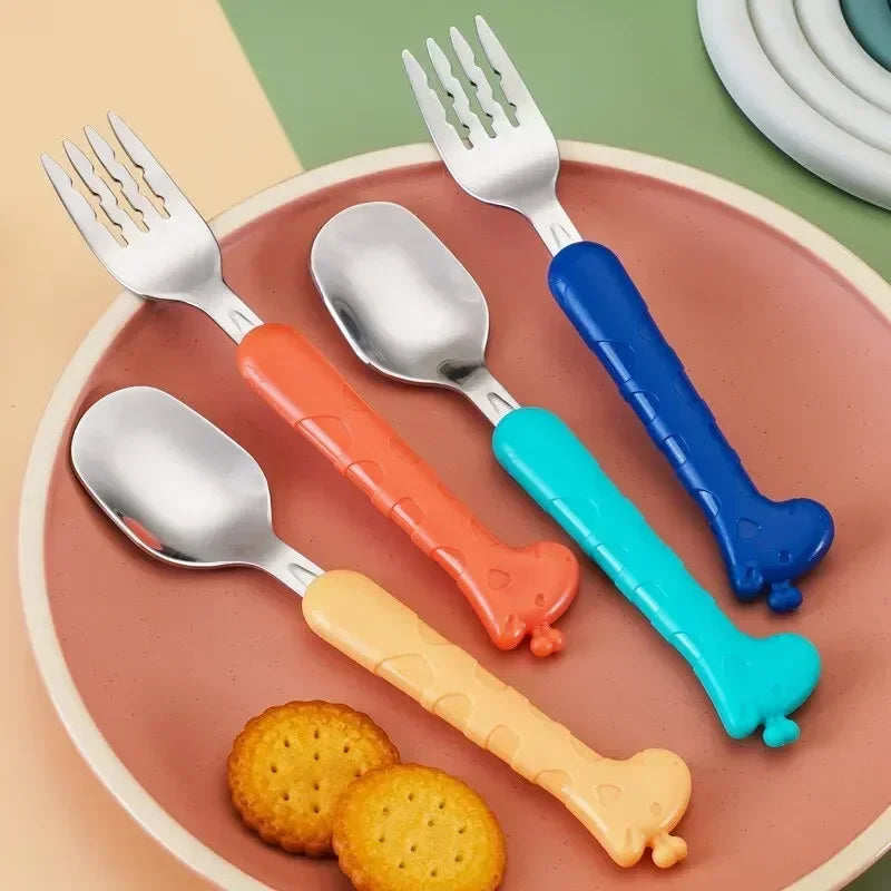 Children's Cutlery Set Stainless Steel Spoon and Fork Portable Set Baby Feeding and Complementary Food Training Utensils
