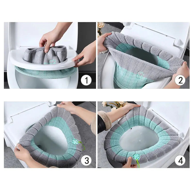 Winter Warm Toilet Seat Cover Closestool Mat 1Pcs Washable Bathroom Accessories Knitting Pure Color Soft O-shape Pad Toilet Seat