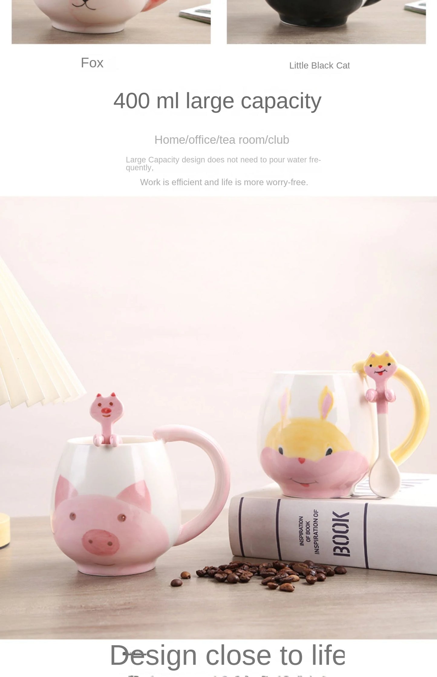 Cartoon Coffee Mug Hand-painted Lovely Panda Frog Cat Fox Pig Ceramic Cup Couples Children's Drinking Teacup Include Teaspoon