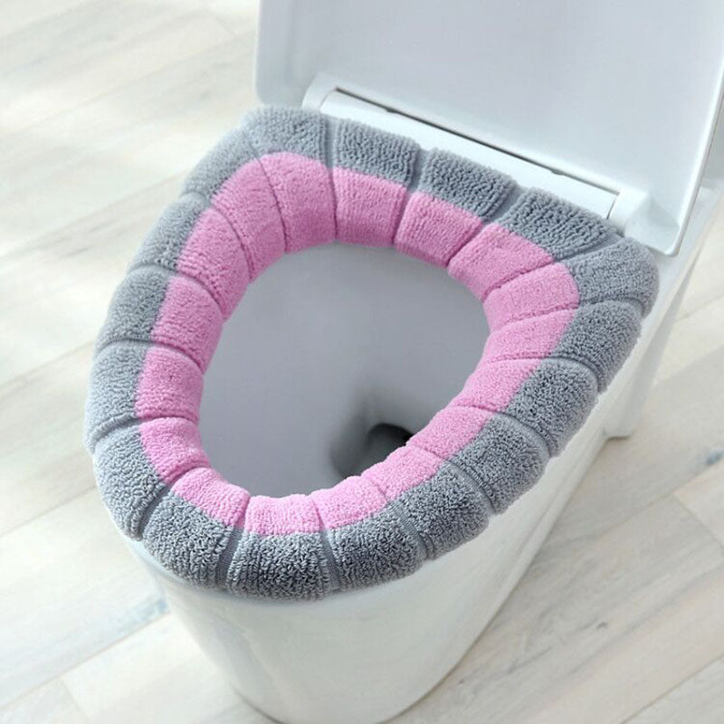 Winter Warm Toilet Seat Cover Closestool Mat 1Pcs Washable Bathroom Accessories Knitting Pure Color Soft O-shape Pad Toilet Seat