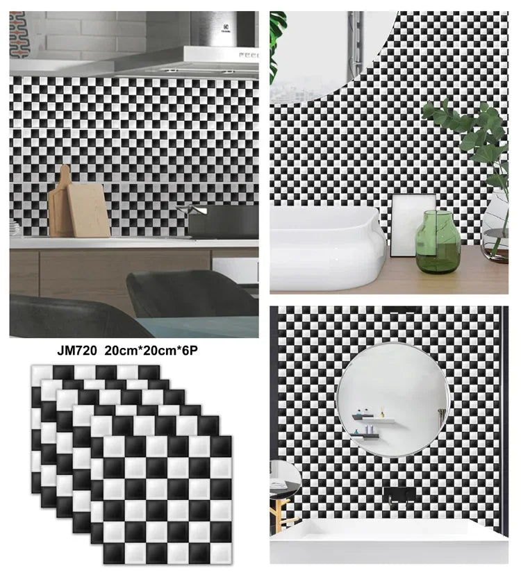 6PCS 3D Tile Stickers Waterproof Self-Adhesive Wall Decals Kitchen Bathroom Remodeling Insulated Wall Panels