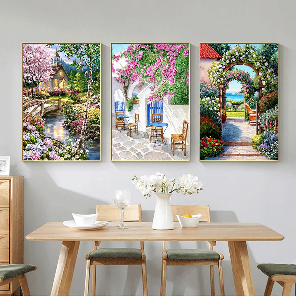 5D Diy Diamond Painting Street View Full Round Diamond Embroidery Landscape Mosaic Rhinestone Picture Home Decoration