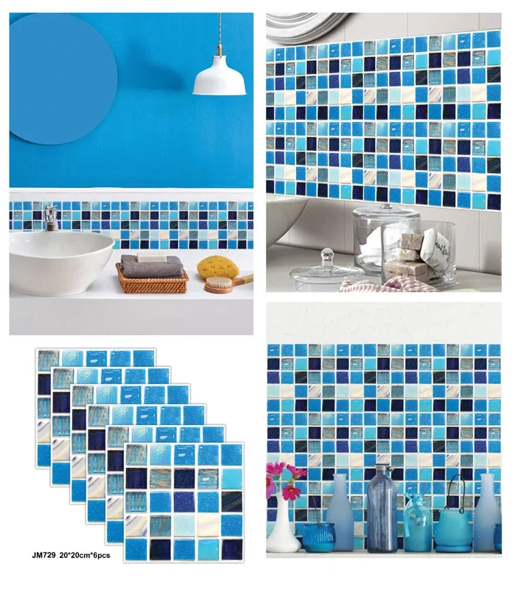 6PCS 3D Tile Stickers Waterproof Self-Adhesive Wall Decals Kitchen Bathroom Remodeling Insulated Wall Panels