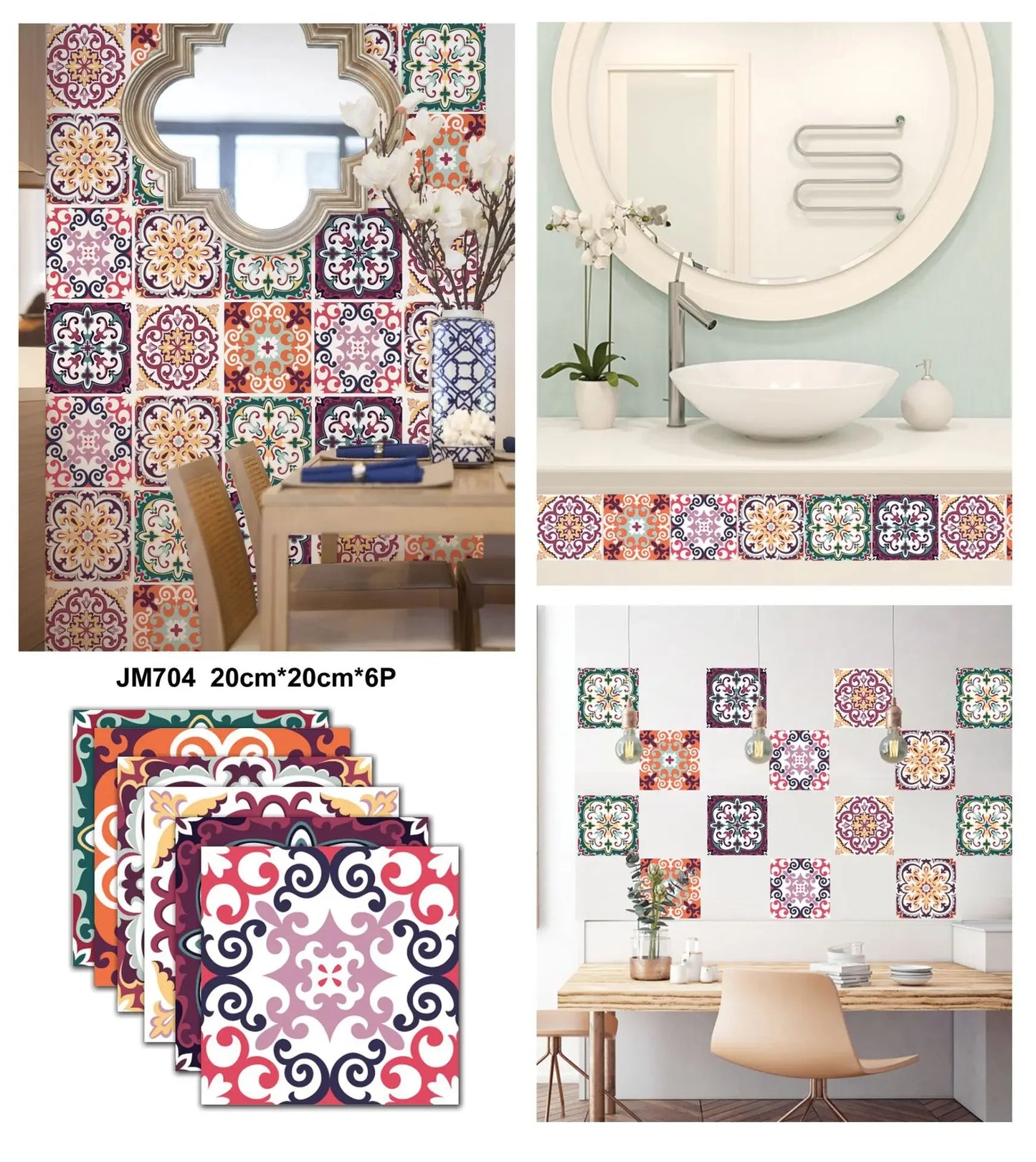 6PCS 3D Tile Stickers Waterproof Self-Adhesive Wall Decals Kitchen Bathroom Remodeling Insulated Wall Panels