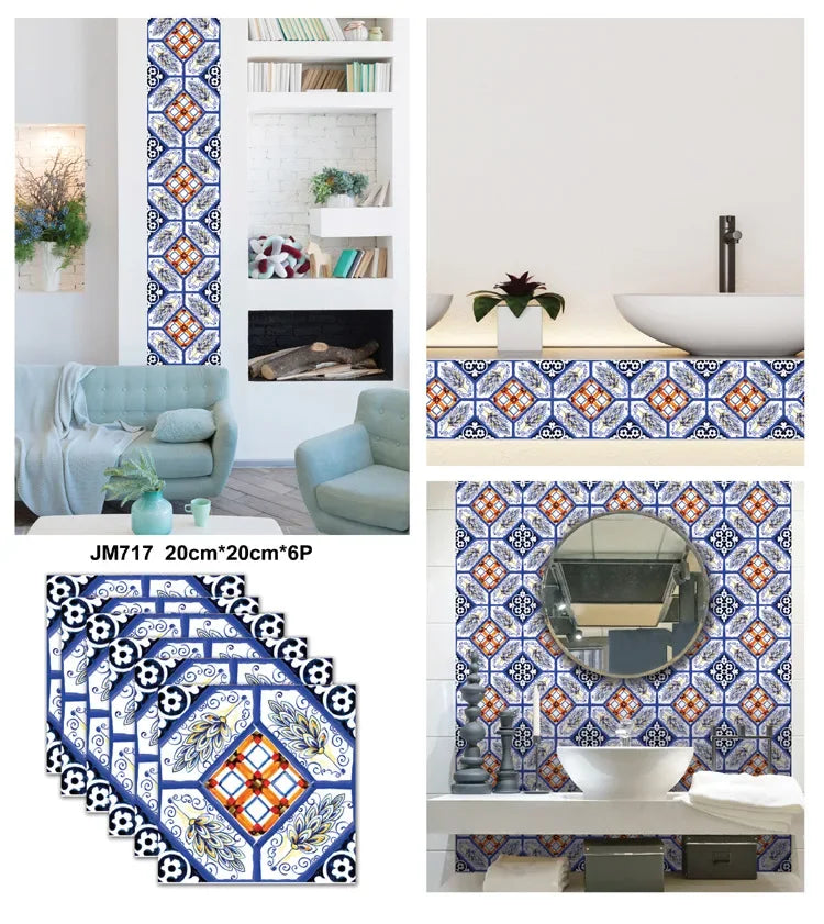 6PCS 3D Tile Stickers Waterproof Self-Adhesive Wall Decals Kitchen Bathroom Remodeling Insulated Wall Panels