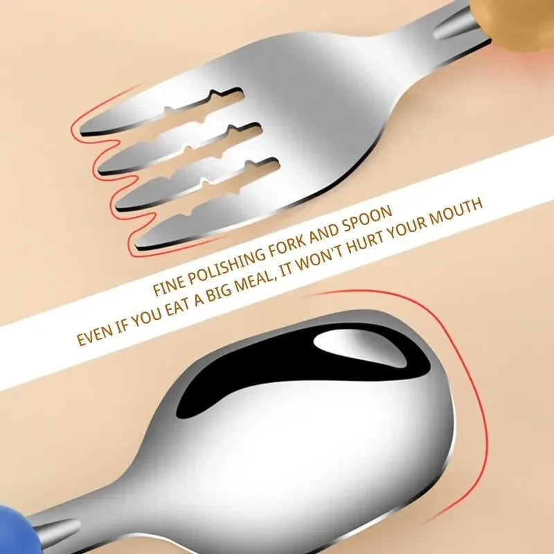 Children's Cutlery Set Stainless Steel Spoon and Fork Portable Set Baby Feeding and Complementary Food Training Utensils