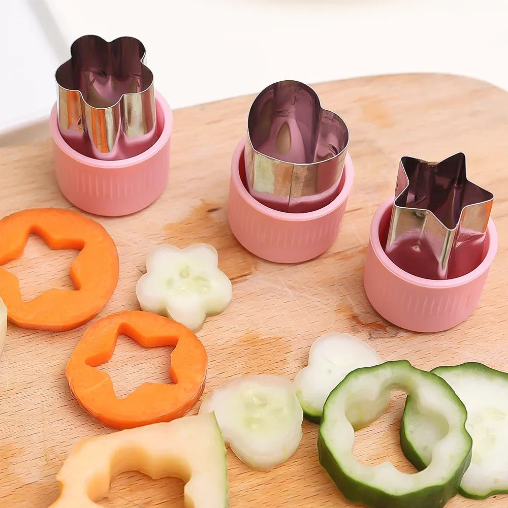 6/3PCS Vegetables Fruit Embossing Cutting Mold New Star Heart Flower Shape Stainless Steel Cutter Plastic Handle Kitchen Gadgets