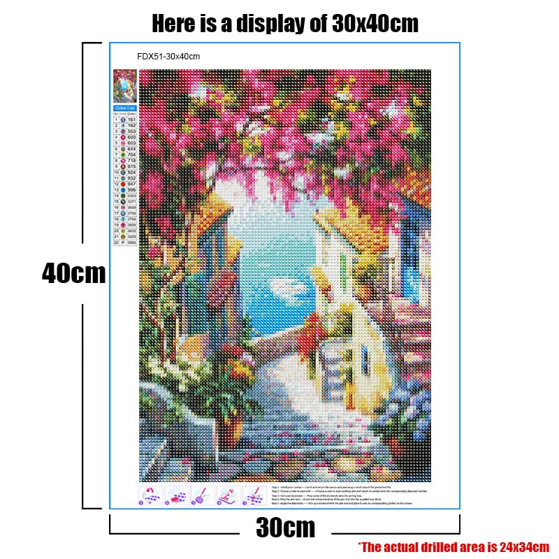 5D Diy Diamond Painting Street View Full Round Diamond Embroidery Landscape Mosaic Rhinestone Picture Home Decoration