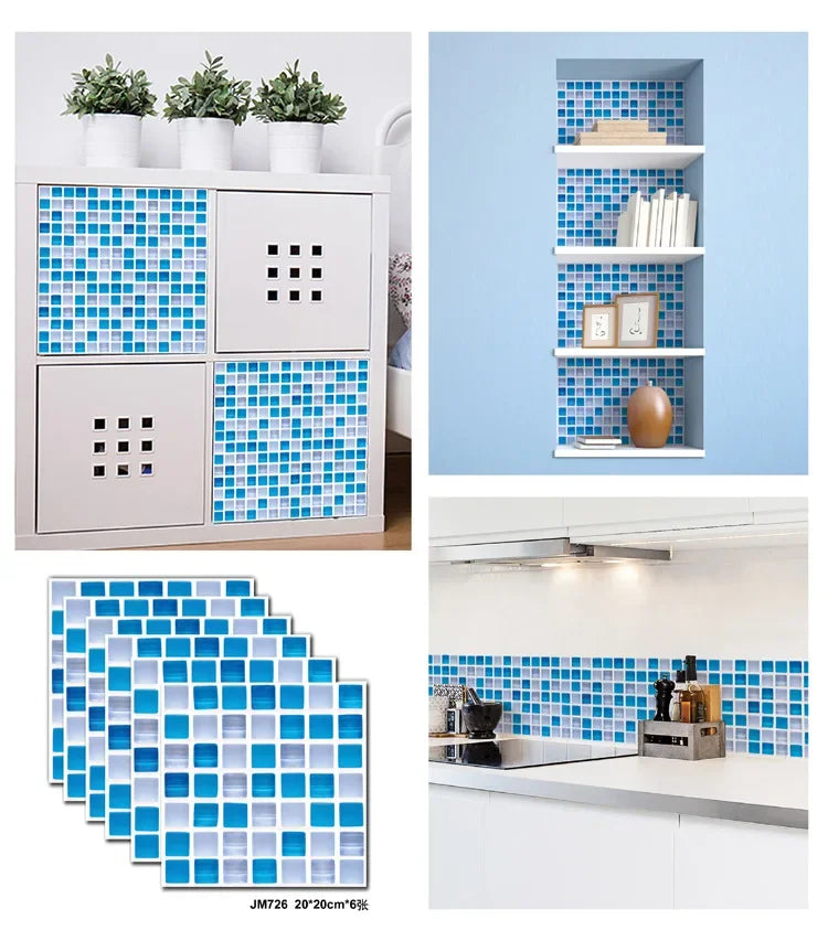 6PCS 3D Tile Stickers Waterproof Self-Adhesive Wall Decals Kitchen Bathroom Remodeling Insulated Wall Panels
