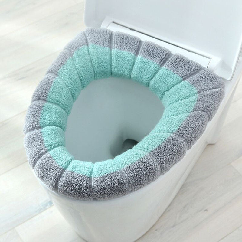 Winter Warm Toilet Seat Cover Closestool Mat 1Pcs Washable Bathroom Accessories Knitting Pure Color Soft O-shape Pad Toilet Seat