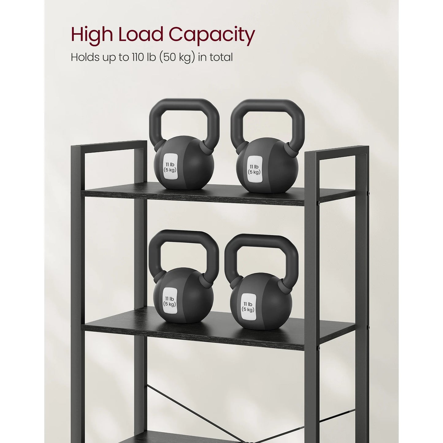 VASAGLE Bookcase, Bookshelf 5 Tier, Standing Display Storage Rack with Steel Frame, for Living Room, Office, Study