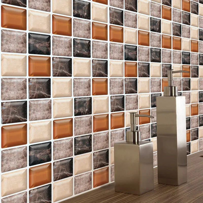 6PCS 3D Tile Stickers Waterproof Self-Adhesive Wall Decals Kitchen Bathroom Remodeling Insulated Wall Panels