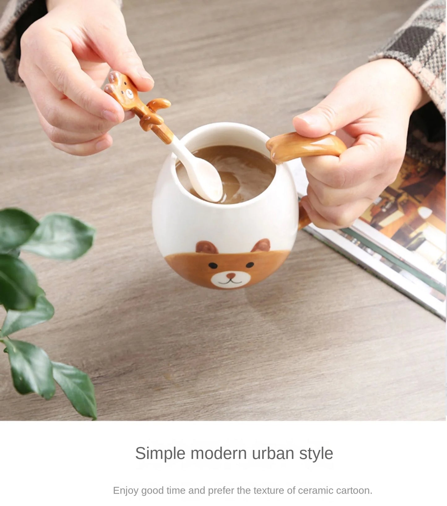 Cartoon Coffee Mug Hand-painted Lovely Panda Frog Cat Fox Pig Ceramic Cup Couples Children's Drinking Teacup Include Teaspoon