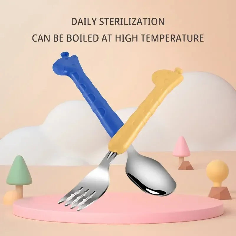 Children's Cutlery Set Stainless Steel Spoon and Fork Portable Set Baby Feeding and Complementary Food Training Utensils