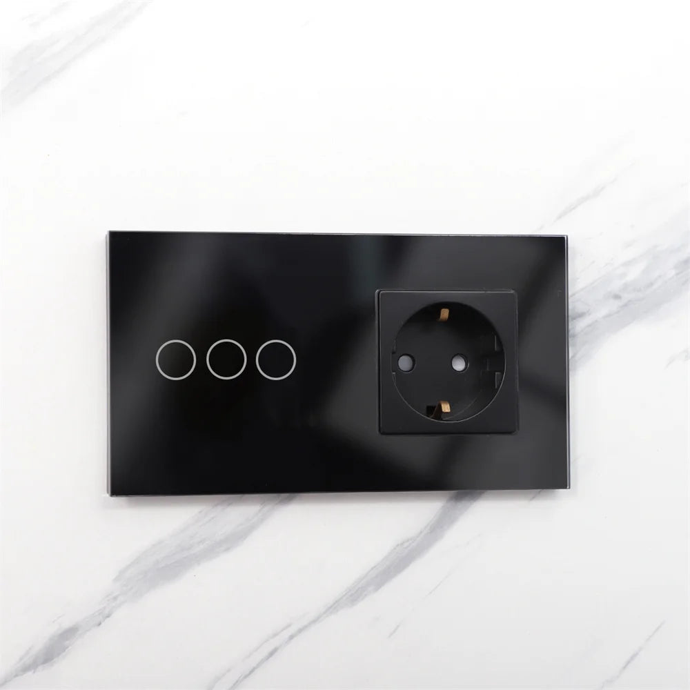 Bingoelec Black Sockets And Switches With Crystal Glass Panel Home Improvement
