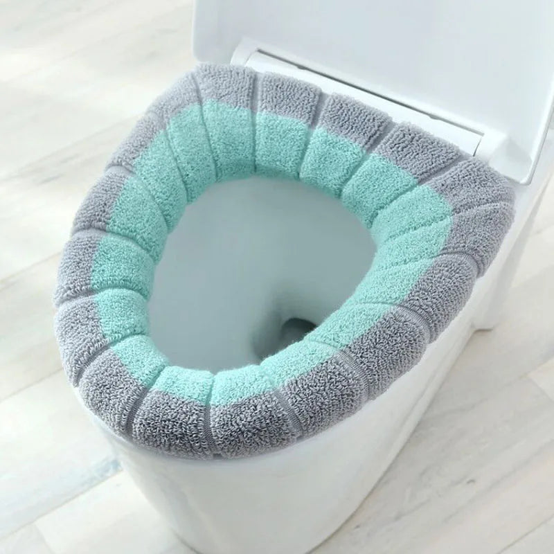 Winter Warm Toilet Seat Cover Closestool Mat 1Pcs Washable Bathroom Accessories Knitting Pure Color Soft O-shape Pad Toilet Seat