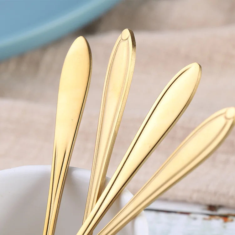 4Pcs Cute Stainless Steel Flower Teaspoon Dessert Coffee Spoon Golden Sakura Rose