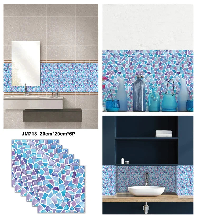 6PCS 3D Tile Stickers Waterproof Self-Adhesive Wall Decals Kitchen Bathroom Remodeling Insulated Wall Panels