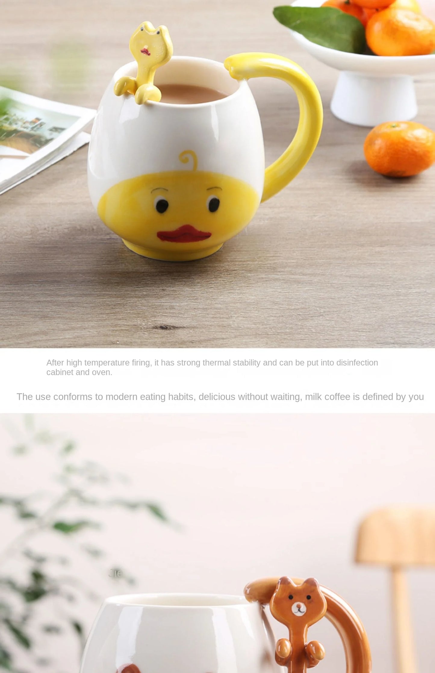 Cartoon Coffee Mug Hand-painted Lovely Panda Frog Cat Fox Pig Ceramic Cup Couples Children's Drinking Teacup Include Teaspoon
