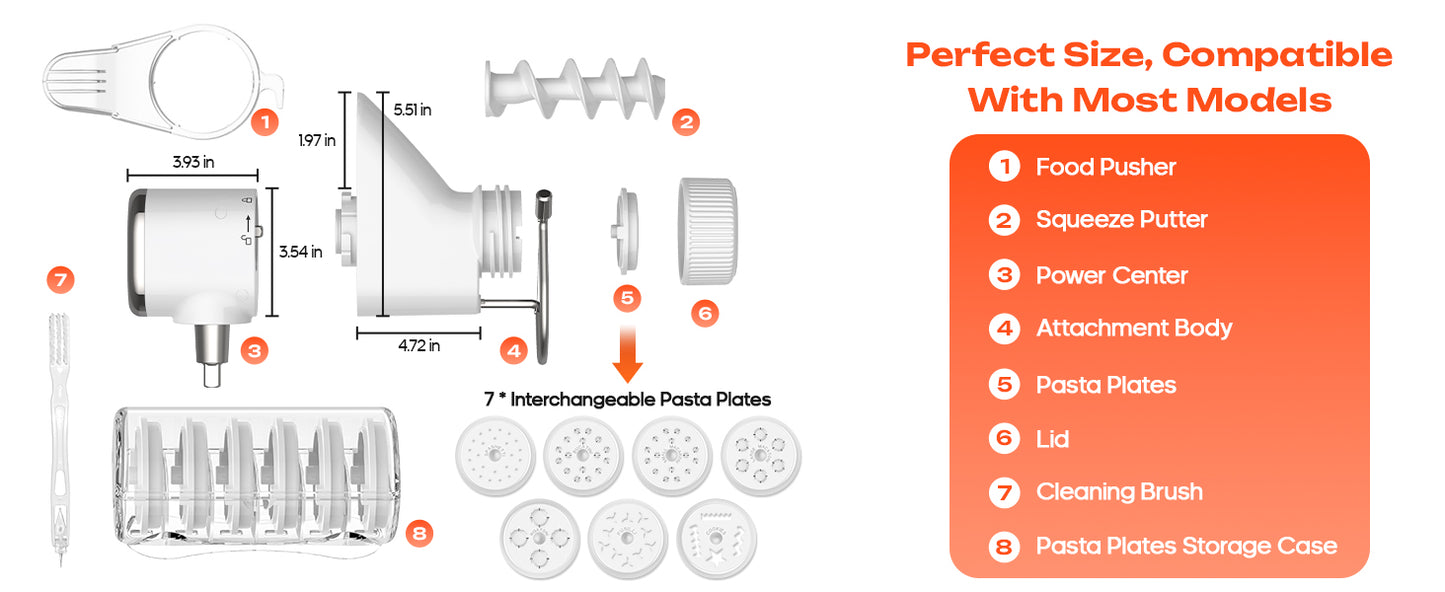 Gourmet Pasta Press Attachment for KitchenAid Stand Mixers, Pasta Press Maker for KitchenAid with 7 Interchangeable Pasta Plates