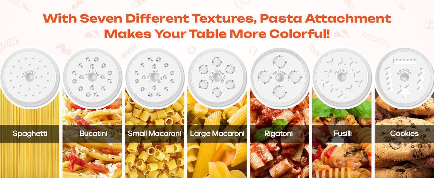 Gourmet Pasta Press Attachment for KitchenAid Stand Mixers, Pasta Press Maker for KitchenAid with 7 Interchangeable Pasta Plates