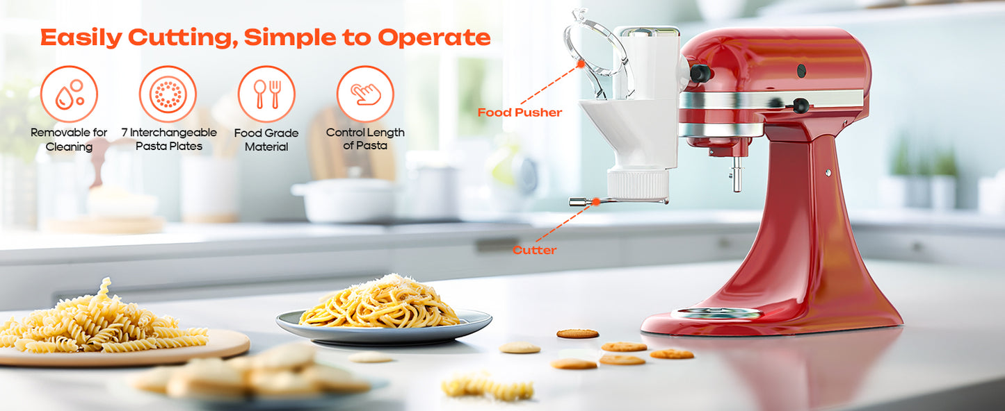 Gourmet Pasta Press Attachment for KitchenAid Stand Mixers, Pasta Press Maker for KitchenAid with 7 Interchangeable Pasta Plates