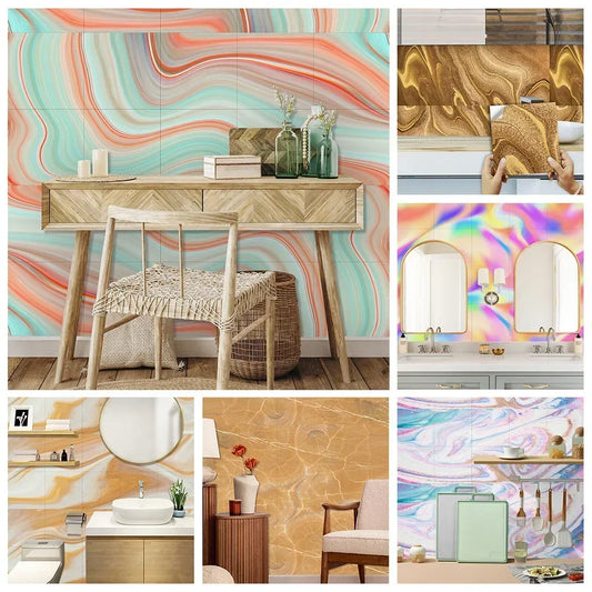 Color imitation marbled crystal hard tiles for kitchen and bathroom remodeled self-adhesive wall stickers for beautifying decor