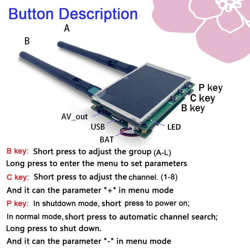 New Long Range 5.8Ghz 48CH 1.6W FPV VTX Viedo Transmitter and CMOS 1500TVL FPV Camera 3 inch FPV Monitor build in Battery
